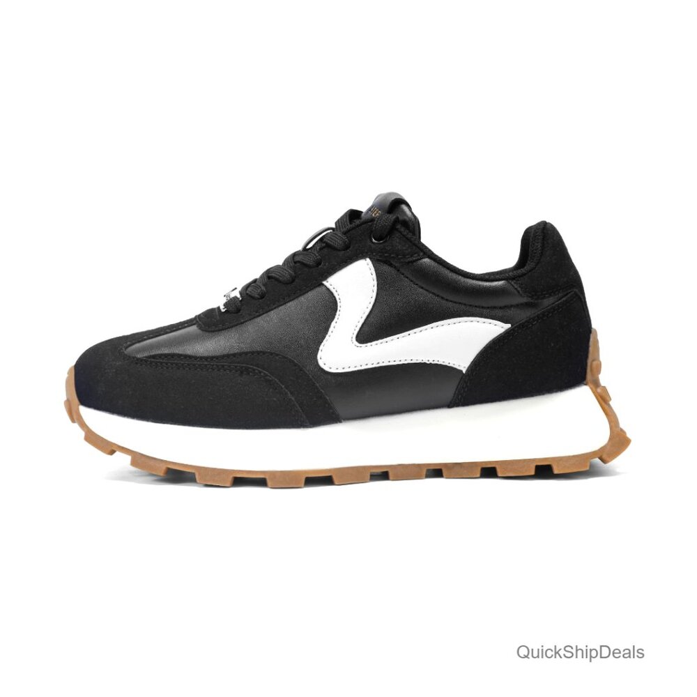 Women's Platform Sneakers Retro Tennis Anti-Slip Lace-Up Walking Shoes